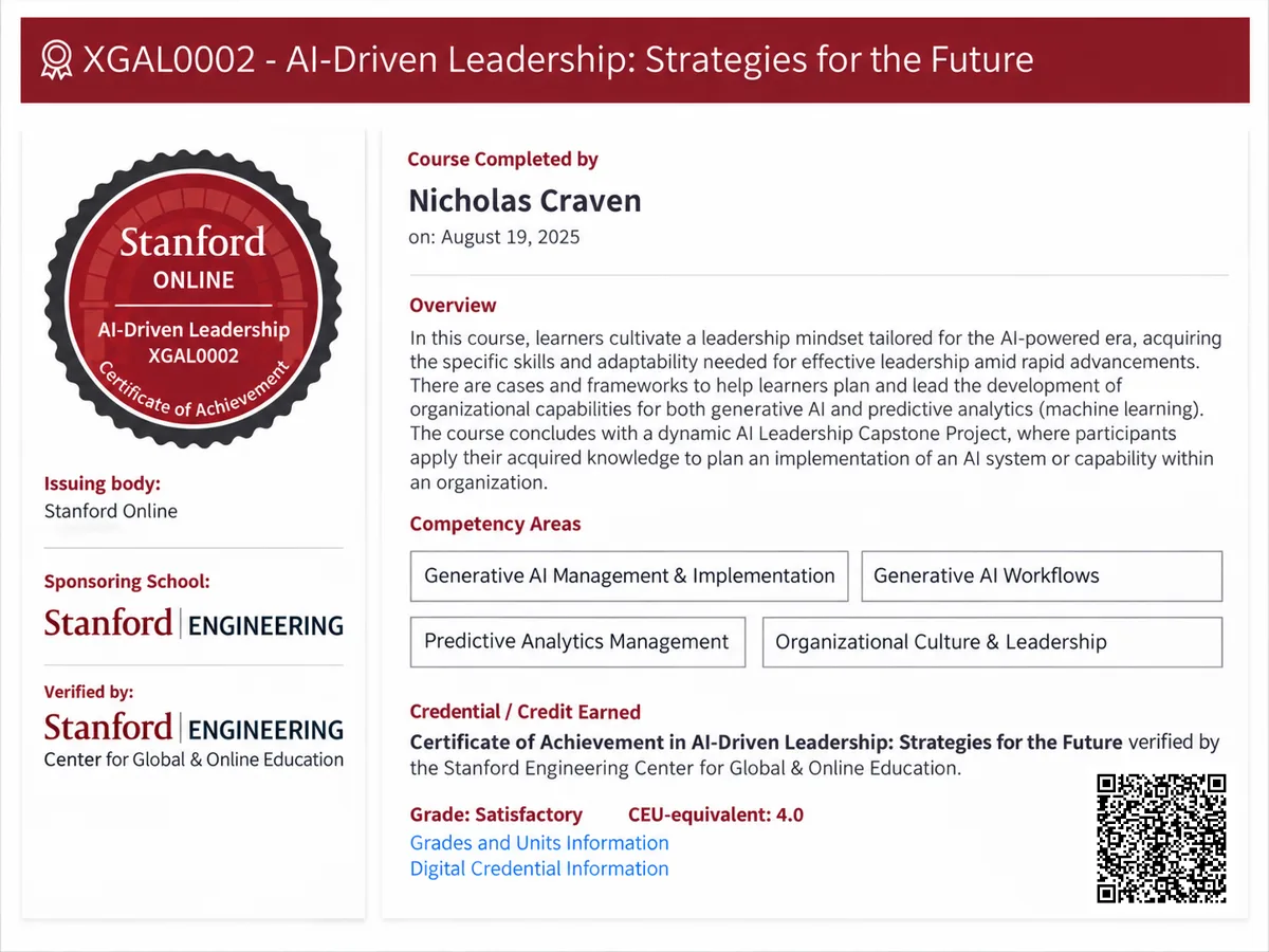 Stanford Online AI-Driven Leadership certificate