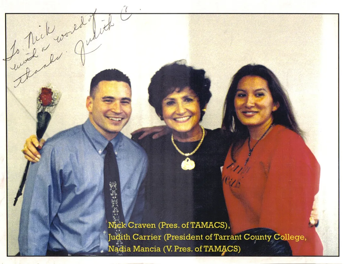 Nick with TCC President Judith Carrier and Nadia Mancia, signed 'To Nick, with a world of thanks'